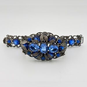 RARE Vintage Victorian Revival Blue Glass And Metal Bracelet RARE